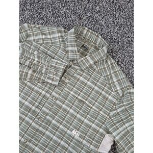REI Shirt Men Large Green Sahara Tech Plaid Long Sleeve Button Up Outdoor Hiking